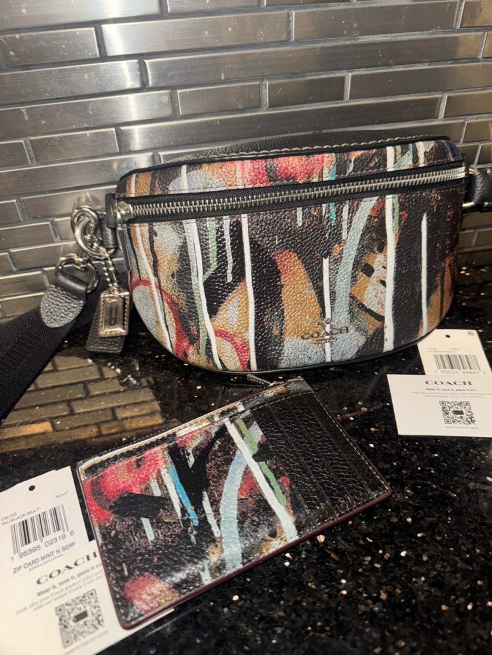 COACH Mint + Surf Signature Belt Bag with Matching Card Holder